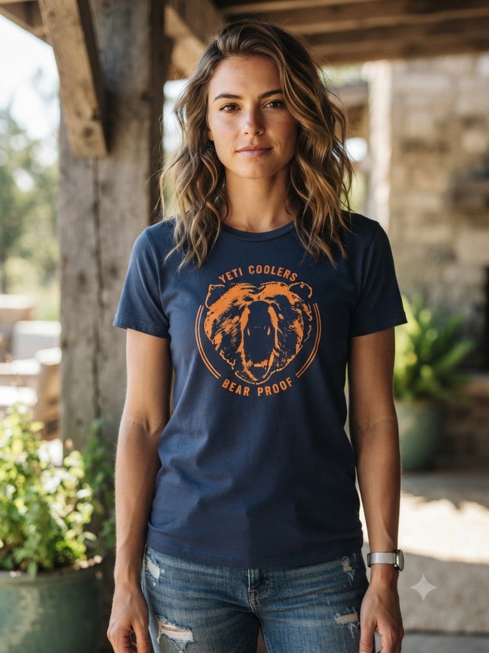 YETI Coolers Bear Proof Graphic Tee M 18.5” p2p Navy EUC